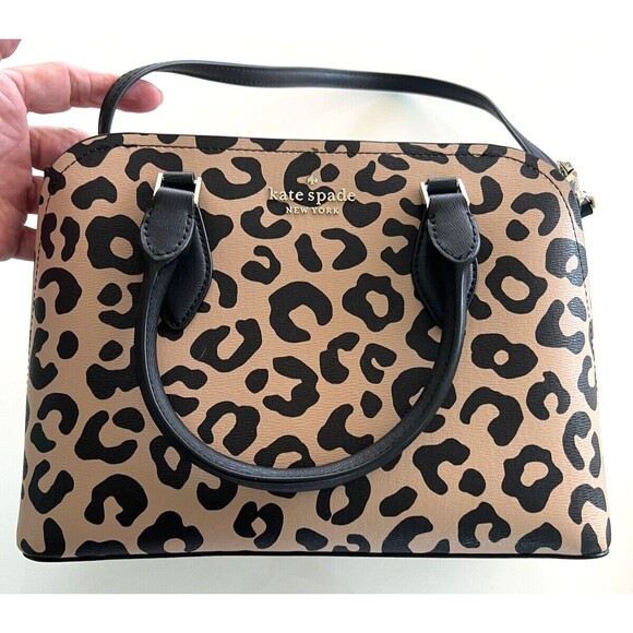 Kate Spade Handbag Darcy Graphic Leopard Small Leather Satchel & Lg Notebook NEW